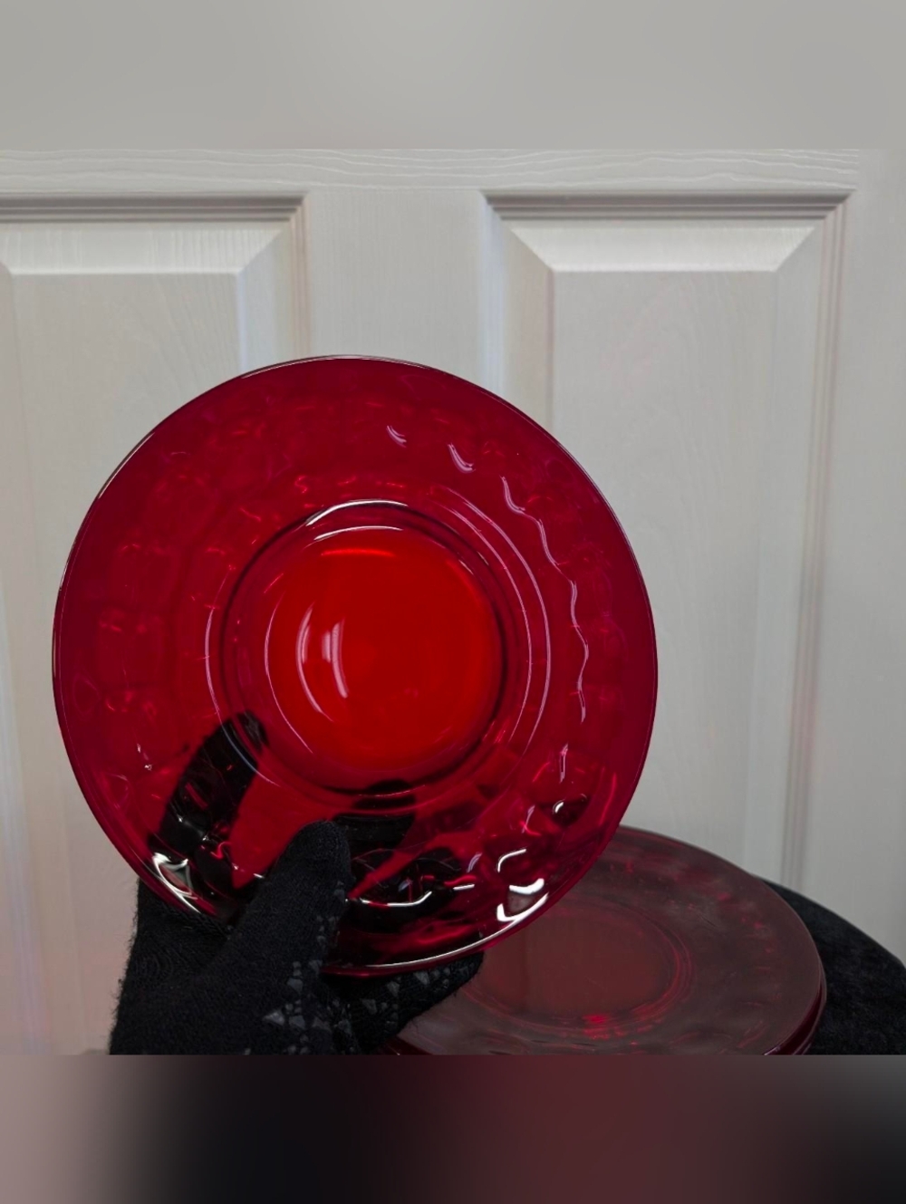 Vintage Ruby Red Viking Glass Plates Set of 4